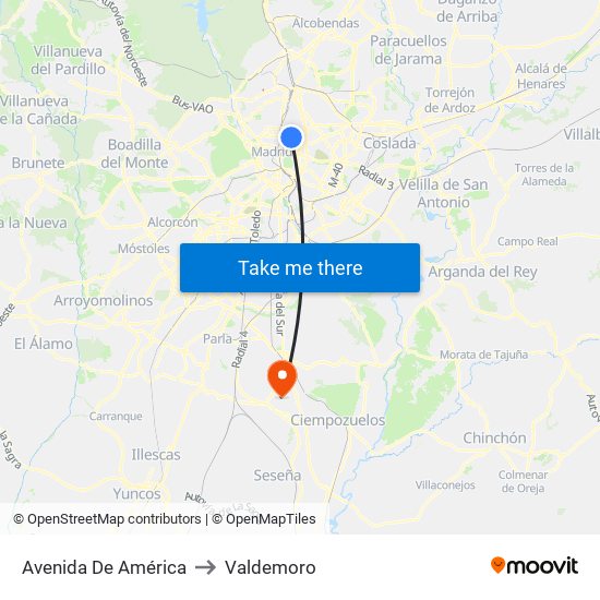 Avenida De América to Valdemoro map