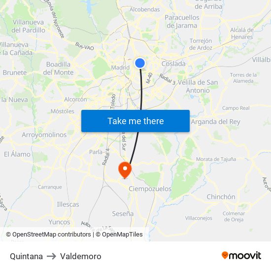 Quintana to Valdemoro map
