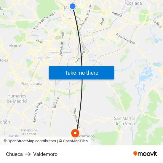 Chueca to Valdemoro map