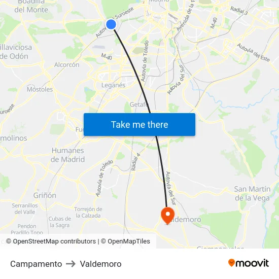 Campamento to Valdemoro map