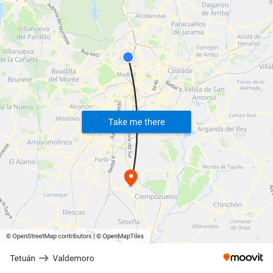 Tetuán to Valdemoro map