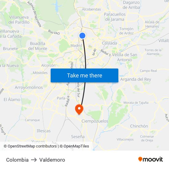 Colombia to Valdemoro map