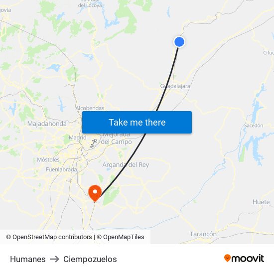 Humanes to Ciempozuelos map