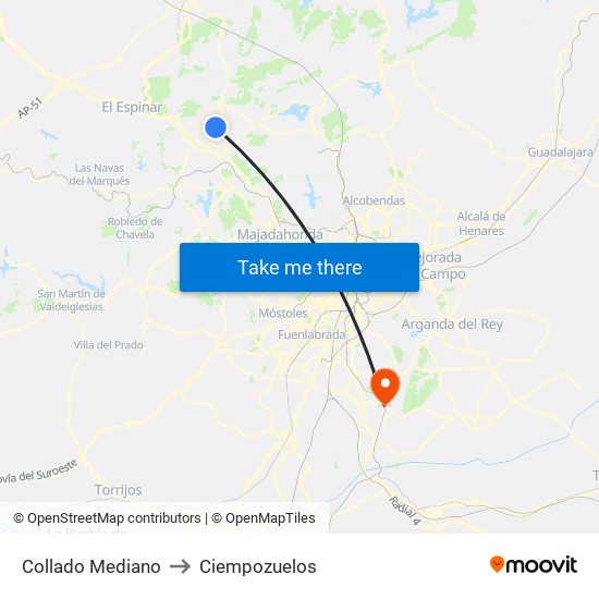 Collado Mediano to Ciempozuelos map