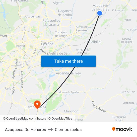 Azuqueca De Henares to Ciempozuelos map