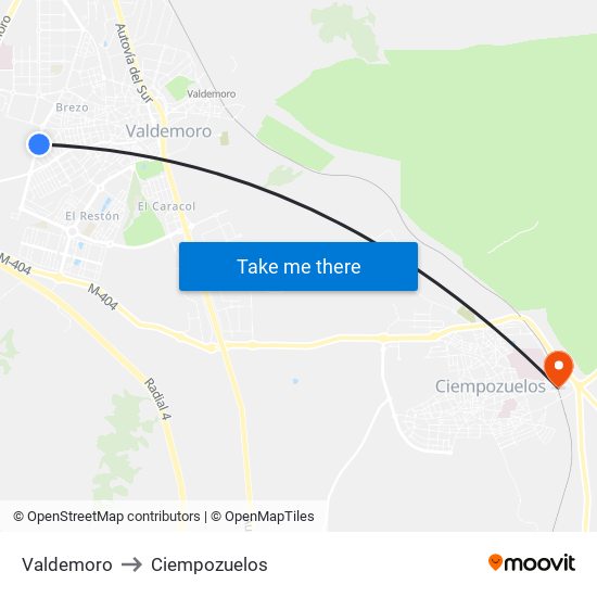 Valdemoro to Ciempozuelos map