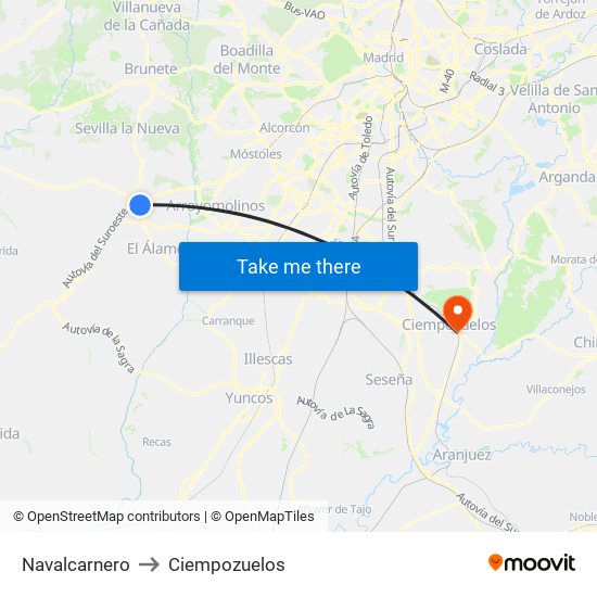 Navalcarnero to Ciempozuelos map