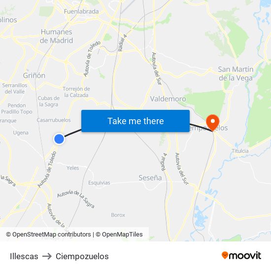 Illescas to Ciempozuelos map