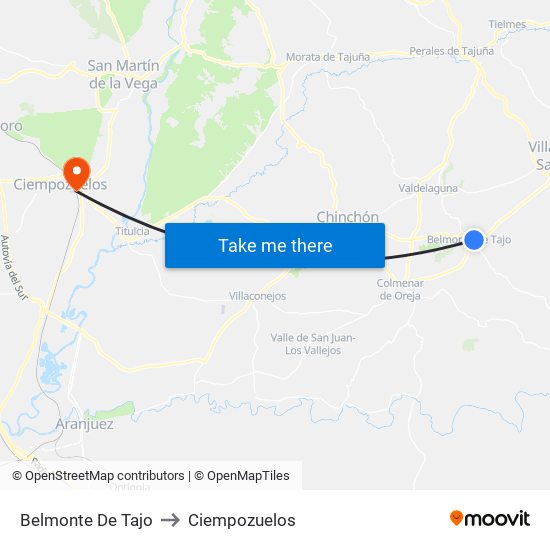 Belmonte De Tajo to Ciempozuelos map