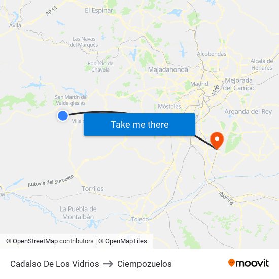 Cadalso De Los Vidrios to Ciempozuelos map