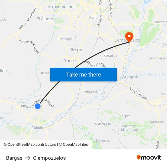 Bargas to Ciempozuelos map