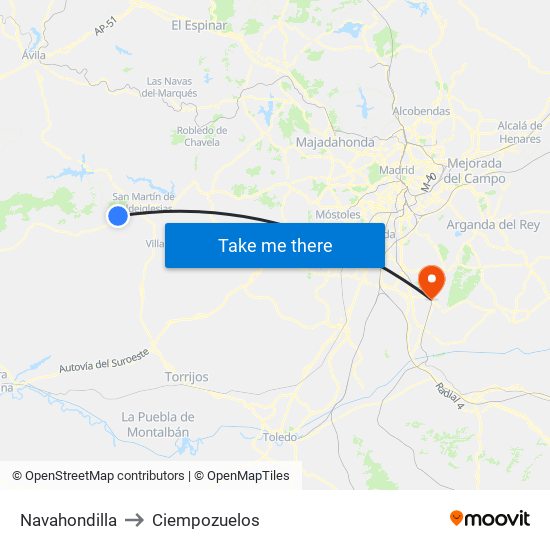Navahondilla to Ciempozuelos map