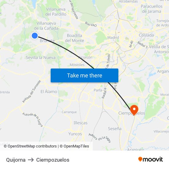 Quijorna to Ciempozuelos map