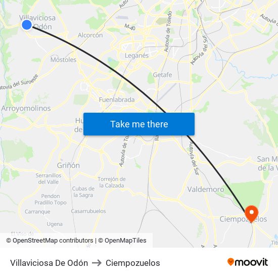 Villaviciosa De Odón to Ciempozuelos map