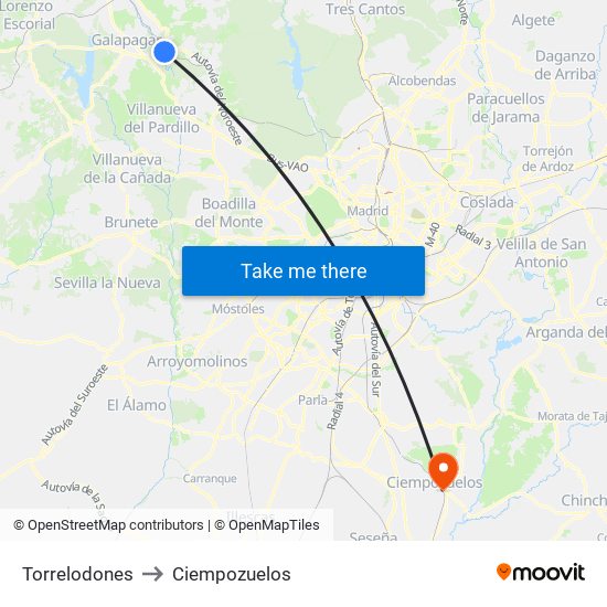 Torrelodones to Ciempozuelos map