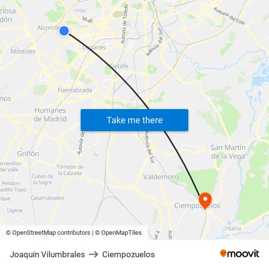 Joaquín Vilumbrales to Ciempozuelos map