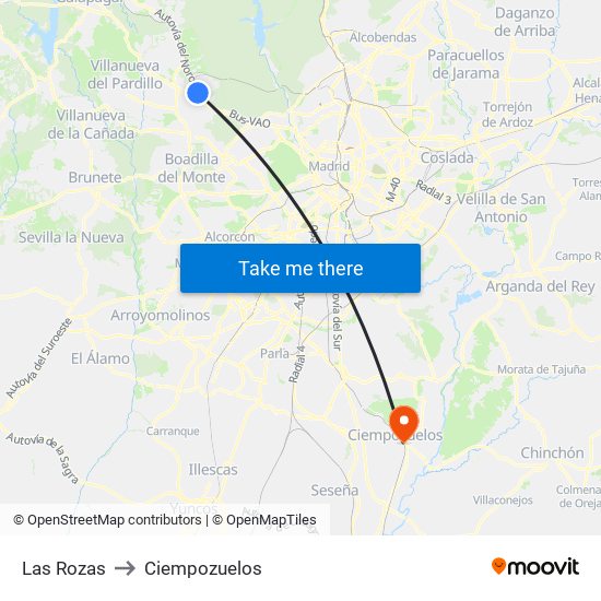 Las Rozas to Ciempozuelos map