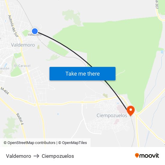 Valdemoro to Ciempozuelos map