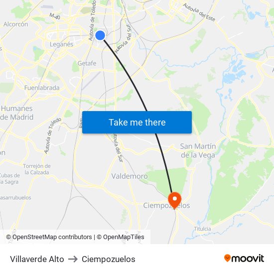 Villaverde Alto to Ciempozuelos map