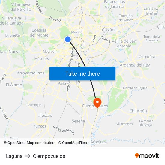 Laguna to Ciempozuelos map