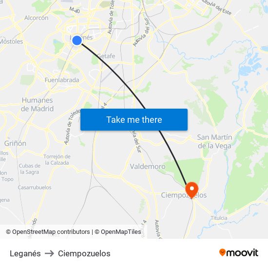 Leganés to Ciempozuelos map
