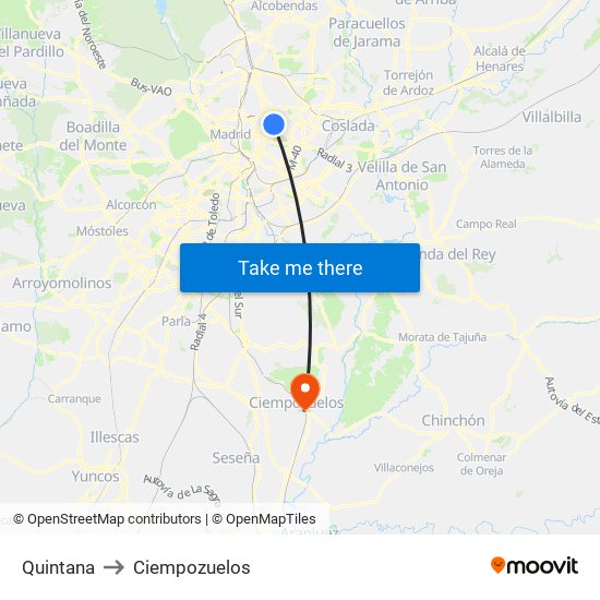 Quintana to Ciempozuelos map