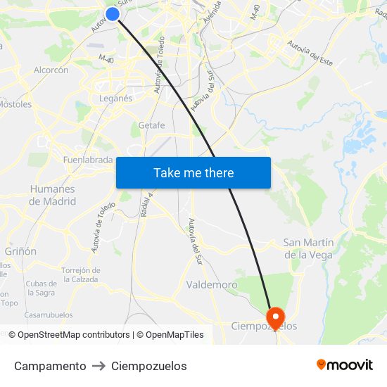 Campamento to Ciempozuelos map