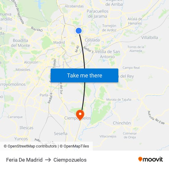 Feria De Madrid to Ciempozuelos map