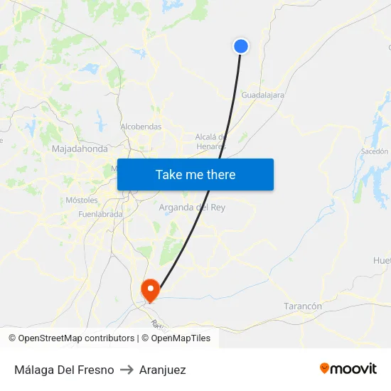 Málaga Del Fresno to Aranjuez map