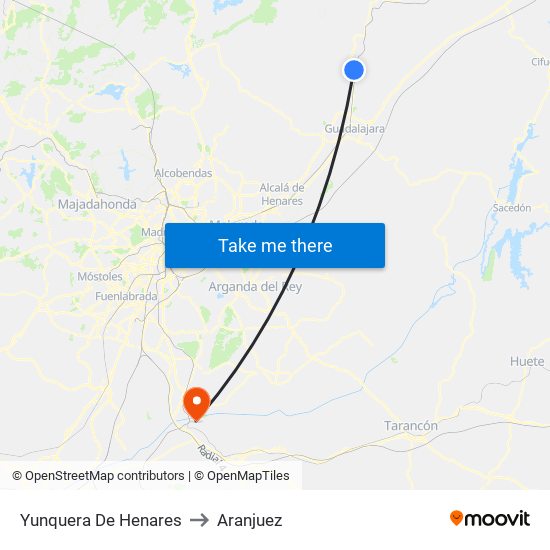 Yunquera De Henares to Aranjuez map