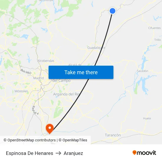 Espinosa De Henares to Aranjuez map