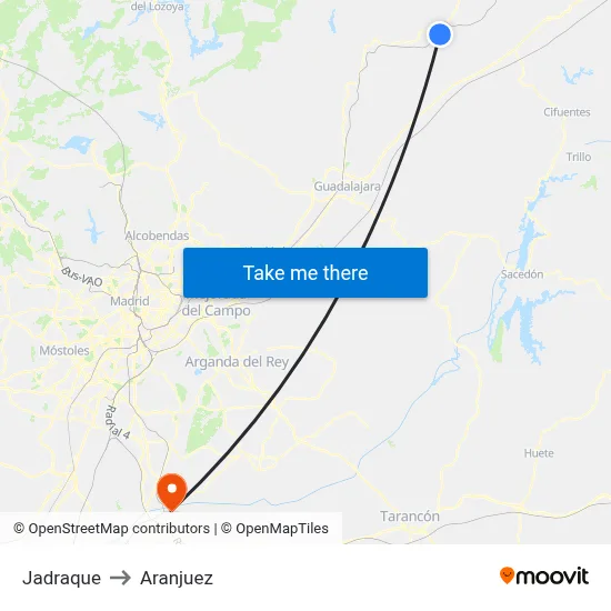 Jadraque to Aranjuez map