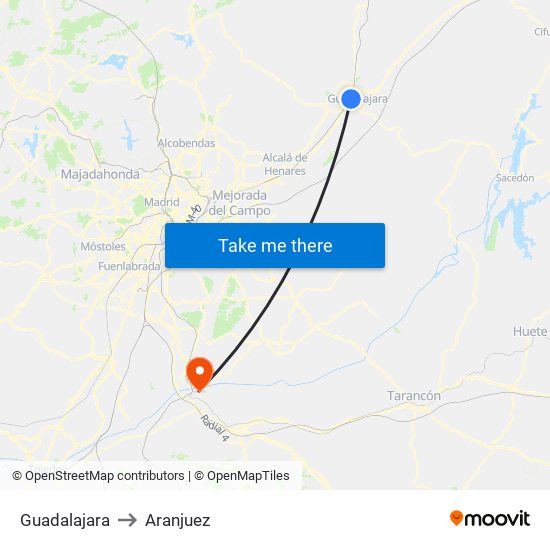 Guadalajara to Aranjuez map
