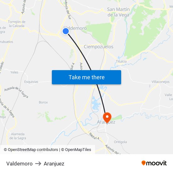 Valdemoro to Aranjuez map
