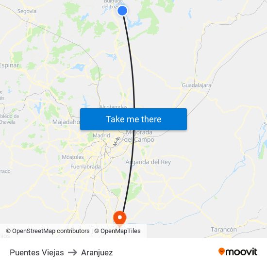 Puentes Viejas to Aranjuez map