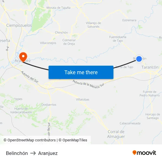 Belinchón to Aranjuez map