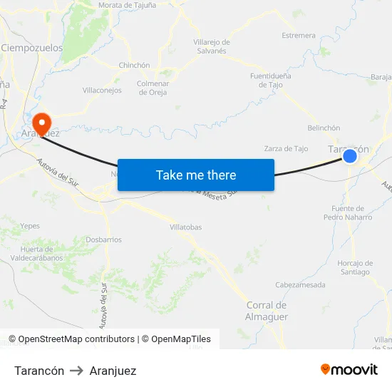 Tarancón to Aranjuez map