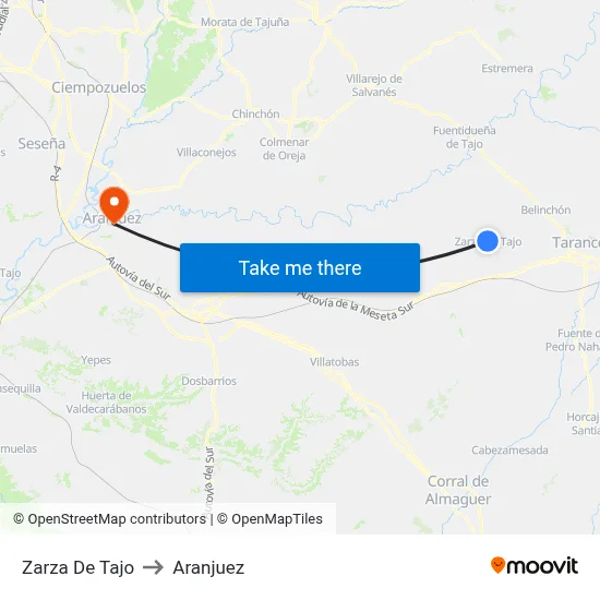 Zarza De Tajo to Aranjuez map