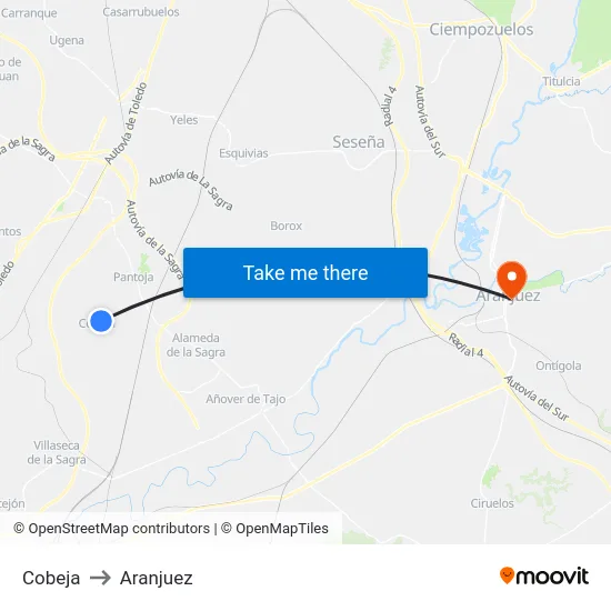 Cobeja to Aranjuez map