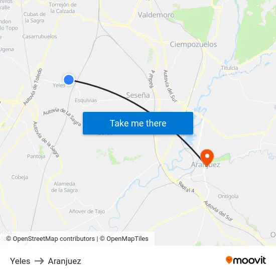 Yeles to Aranjuez map