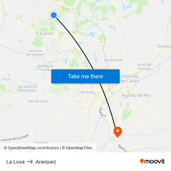 La Losa to Aranjuez map