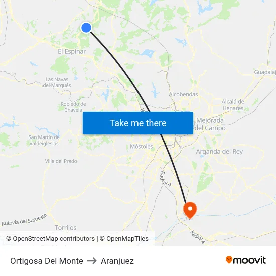 Ortigosa Del Monte to Aranjuez map