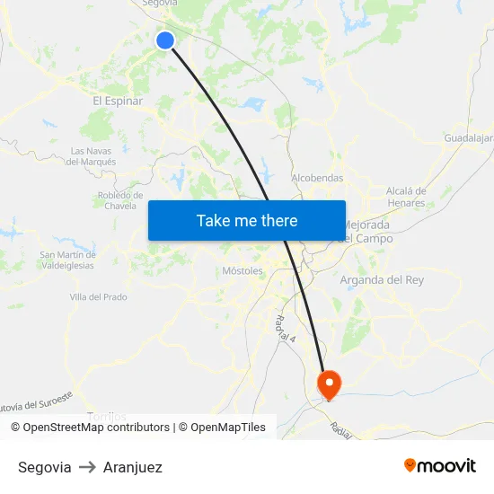 Segovia to Aranjuez map