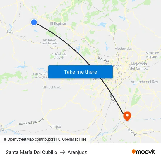 Santa María Del Cubillo to Aranjuez map