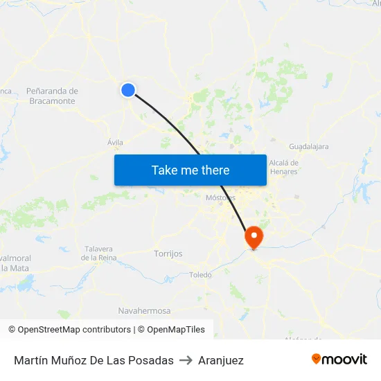 Martín Muñoz De Las Posadas to Aranjuez map