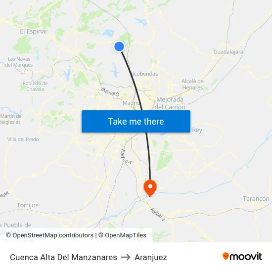 Cuenca Alta Del Manzanares to Aranjuez map