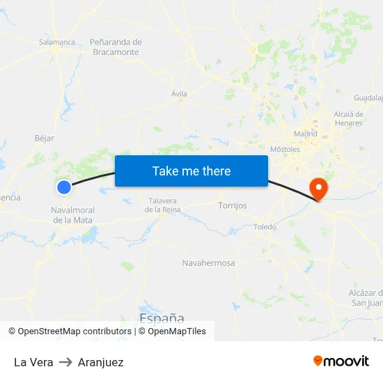 La Vera to Aranjuez map