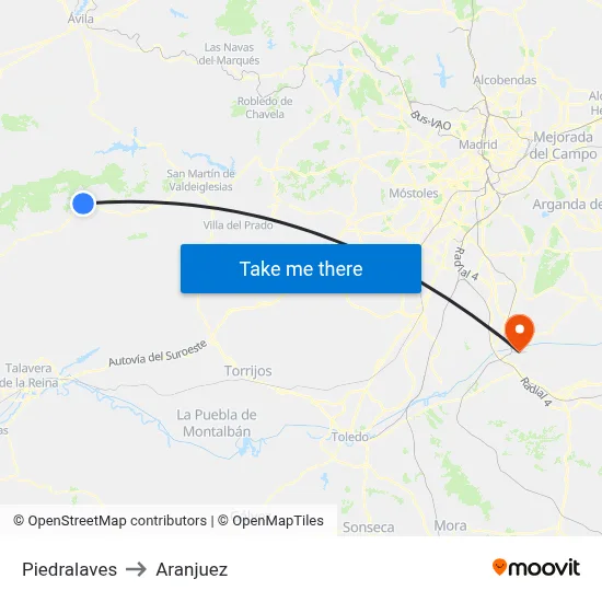 Piedralaves to Aranjuez map