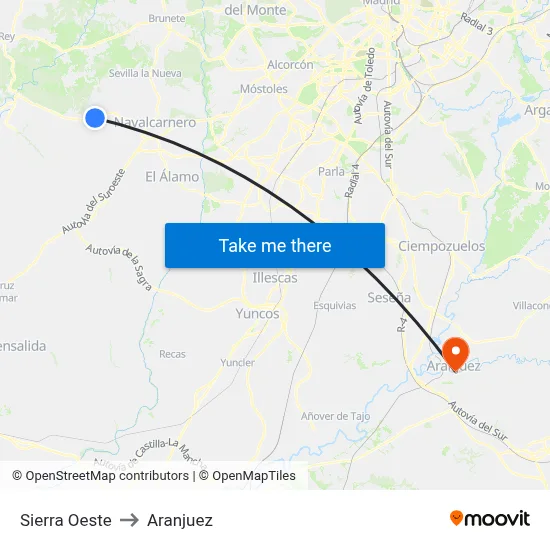 Sierra Oeste to Aranjuez map