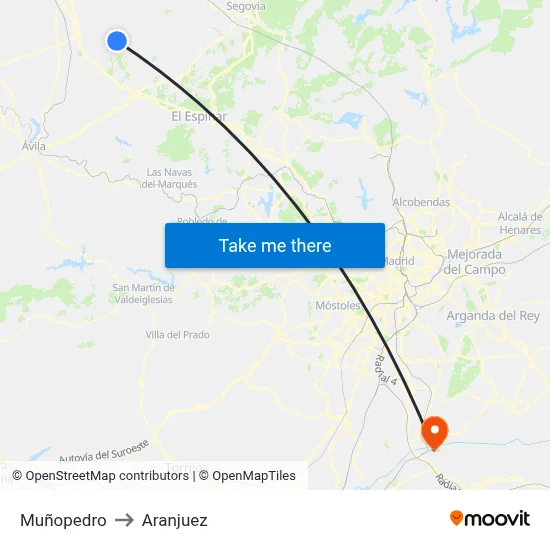Muñopedro to Aranjuez map